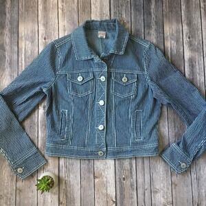 Canyon River Blues Trucker Denim Jean Jacket Women S 4 6 Y2K Striped‎ White